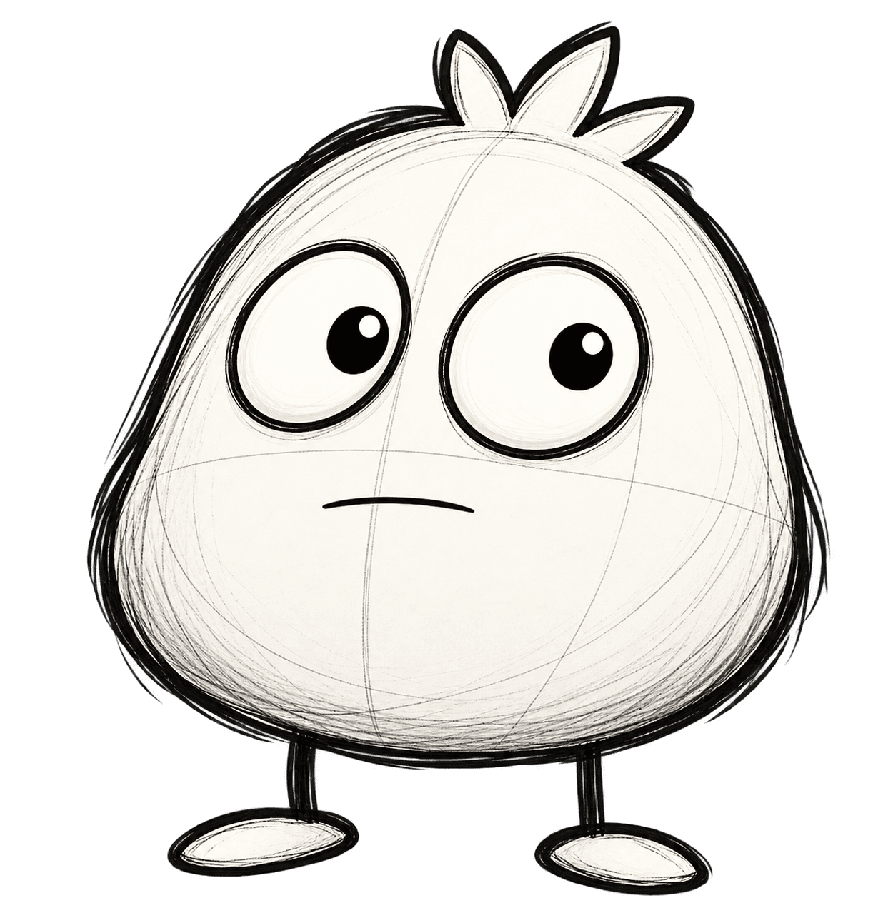 Character #001, an unnamed sketch-style creature with a rounded, egg-shaped body